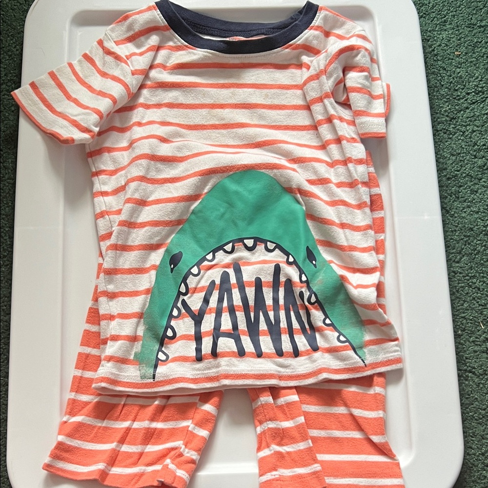 Carter's Coral Striped Shark Pajama Set